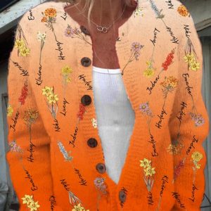 Mom Garden Floral Print Simple Floral Wool/Knitting Cardigan, Cardigans, Lilicloth.com