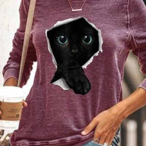 Womens 3D balck Cat Print Sweatshirt, Hoodies&Sweatshirts, Lilicloth.com