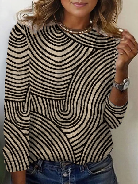 Women's Long Sleeve Tee T-shirt Spring/Fall Abstract Stripes Printing Crew Neck Casual Graphic Tee Top, JustFashionNow T-Shirts, color:As Picture|size:3XL,
