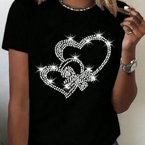 Heart Round Neck Short Sleeve T-Shirt, T-shirts, Lilicloth.com