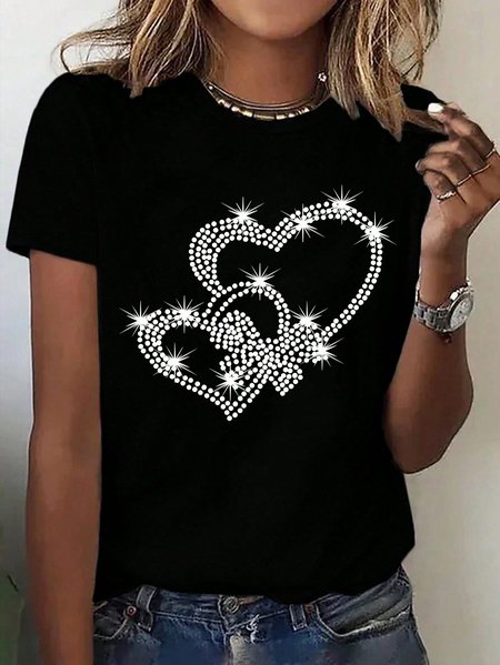 Heart Round Neck Short Sleeve T-Shirt, T-shirts, Lilicloth.com