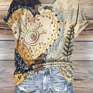 Vintage Geometric Crew Neck Short Sleeve T-shirt, T-shirts, color:As Picture|size:4XL, catalog Noracora shop