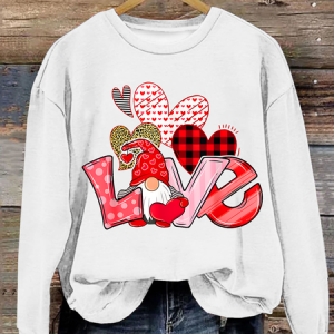 Valentine's Day Gnome Print Casual Sweatshirt, Hoodies&Sweatshirts, Lilicloth.com