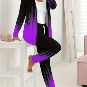 Women Geometric Hoodie Long Sleeve Comfy Casual Top With Pants Two-Piece Set, Sets, color:Purple|size:XXL, catalog Noracora shop