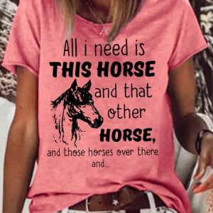 Women's Horse Lover Crew Neck Casual T-Shirt, T-shirts, Lilicloth.com