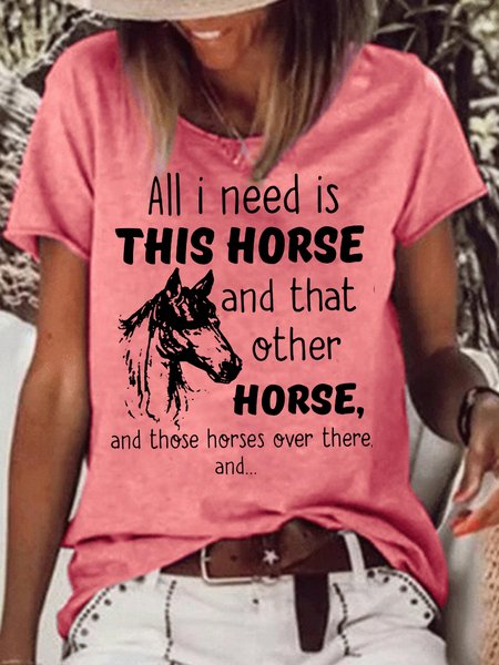 Women's Horse Lover Crew Neck Casual T-Shirt, T-shirts, Lilicloth.com