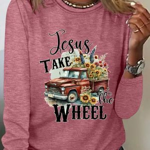 Jesus Take The Wheel Casual Long Sleeve Shirt, Long sleeves, Lilicloth.com