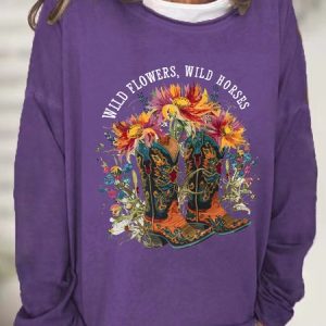 Wild Flowers Wild Horses Casual Sweatshirt, Hoodies&Sweatshirts, Lilicloth.com