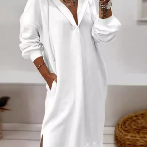 Women's Long Sleeve All Season Plain Dress Hoodie Daily Going Out Casual Midi H-Line, JustFashionNow Dresses, color:White|size:XXL,