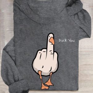 Casual Duck Cotton-Blend Crew Neck T-Shirt, Long sleeves, Lilicloth.com