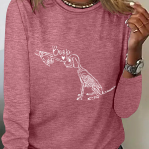Dog Skeleton Casual Long Sleeve Shirt, Long sleeves, Lilicloth.com