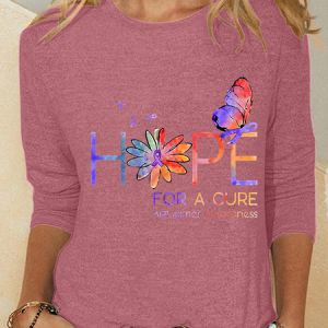 Women's Hope For A Cure Purple Ribbon Alzheimer's Awareness Fighter Supporter Casual Long Sleeve Shirt, Long sleeves, Lilicloth.com