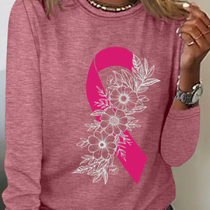 Breast Cancer Pink Ribbon Cancer Casual Long Sleeve Shirt, Long sleeves, Lilicloth.com