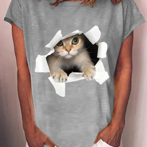 3d Cat Cotton-Blend T-Shirt, T-shirts, Lilicloth.com