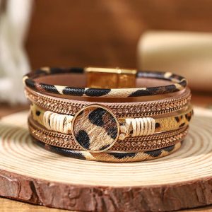 Boho Leopard Bracelet Leather Wrap Multi-Layer Western Jewelry Crystal Wristbands, women Bracelet, ChicMe catalog