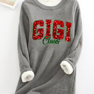 Gigi Claus Casual Fluff Fleece Fabric Sweatshirt, Hoodies&Sweatshirts, Lilicloth.com