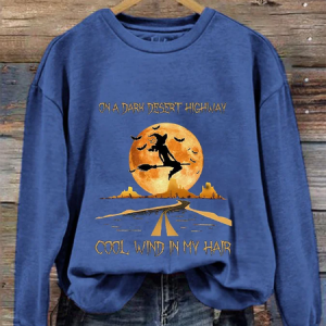 Women's Halloween On A Dark Desert Highway Cold Wind In My Hair Print Crew Neck Sweatshirt, Hoodies&Sweatshirts, Lilicloth.com