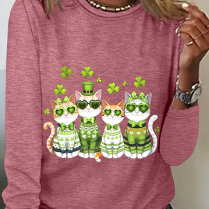 St. Patrick’S Day Cats Casual Long Sleeve Shirt, Long sleeves, Lilicloth.com