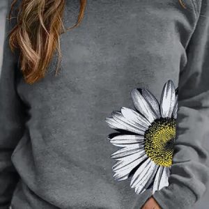Daisy Crew Neck Long Sleeve Floral Casual Woman's Sweatshirts, Hoodies&Sweatshirts, Lilicloth.com