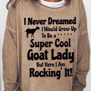 Women's Funny Cool Goat Lady Text Letters Loose Crew Neck Simple Sweatshirt, Hoodies&Sweatshirts, Lilicloth.com