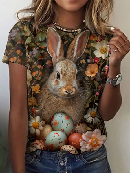Easter bunny printed short sleeved T-shirt, T-shirts, Lilicloth.com