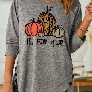 Women Pumpkin Light Crew Neck Halloween Tops, Long sleeves, Lilicloth.com
