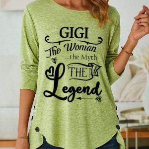 Women Gigi Grandma Cotton-Blend Loose Text Letters Top, Long sleeves, Lilicloth.com