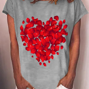 Red Rose Heart Valentine's Day Cotton-Blend T-Shirt, T-shirts, Lilicloth.com