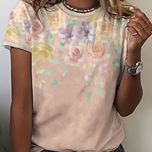 Lilicloth X Paula Women's Pink Floral Print T-Shirt, T-shirts, Lilicloth.com