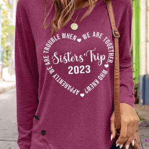 Women's Sister Trip Heart Simple Text Letters Long Sleeve Top, Long sleeves, Lilicloth.com