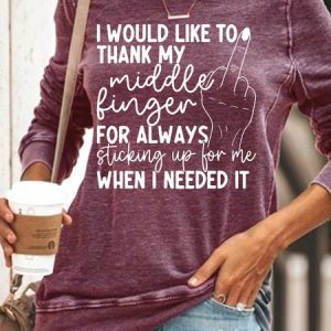 Womens I Would Like To Thank My Middle Finger Funny Letters Sweatshirt, Hoodies&Sweatshirts, Lilicloth.com