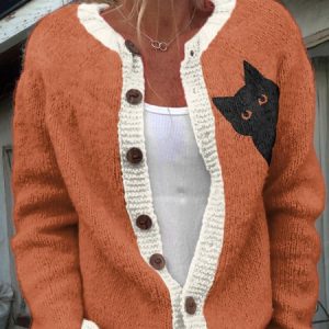 Crew Neck Casual Regular Fit Cardigan, Cardigans, Lilicloth.com