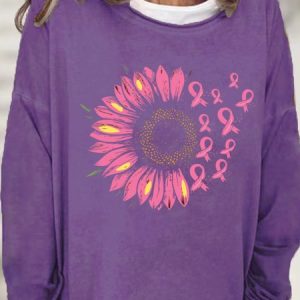 Pink Sunflower Women's Pink Day Breast Cancer Awareness Day Sweatshirt, Hoodies&Sweatshirts, Lilicloth.com