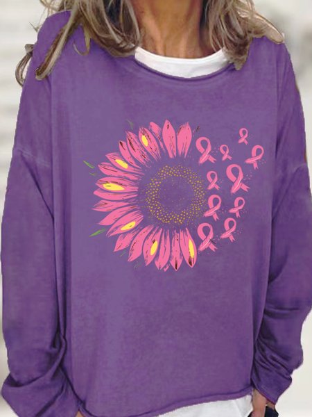 Pink Sunflower Women's Pink Day Breast Cancer Awareness Day Sweatshirt, Hoodies&Sweatshirts, Lilicloth.com