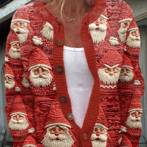 Women's Christmas Printed Comfortable Knitted Cardigan, Cardigans, Lilicloth.com