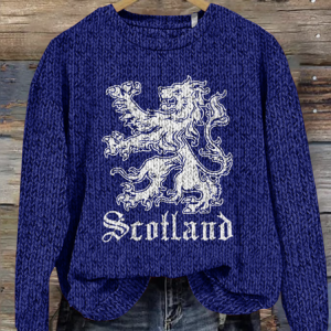 Scottish retro lion round neck sweater, Sweaters, Lilicloth.com