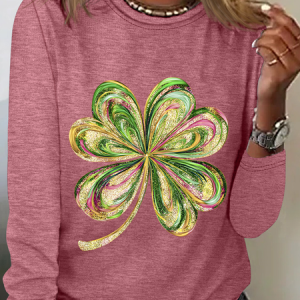 St. Patrick's Day Four Leaf Clover Casual Long Sleeve Shirt, Long sleeves, Lilicloth.com