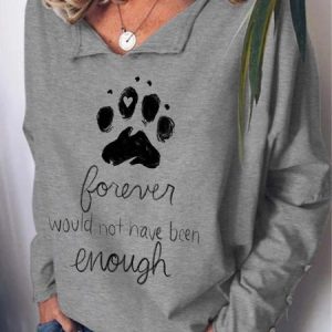 Women Dog Bone Letters Shawl Collar Casual Animal Sweatshirt, Hoodies&Sweatshirts, Lilicloth.com