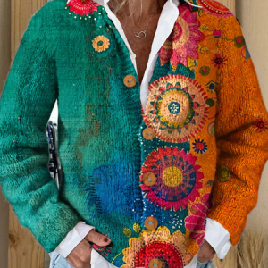 Vintage Love And Peace Flower Art Print Casual Cardigan, Cardigans, Lilicloth.com