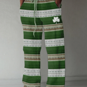 St. Patrick's Day Shamrock Art Print Cotton and Linen Blend Lounge Pants, Pants, Lilicloth.com