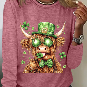 Highland Cow St. Patrick's Day Casual Long Sleeve Shirt, Long sleeves, Lilicloth.com