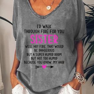 Funny sister v-neck short sleeve T-shirt, Long sleeves, Lilicloth.com