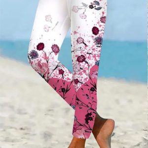 Contrast Floral Design Casual Leggings, Leggings, Lilicloth.com
