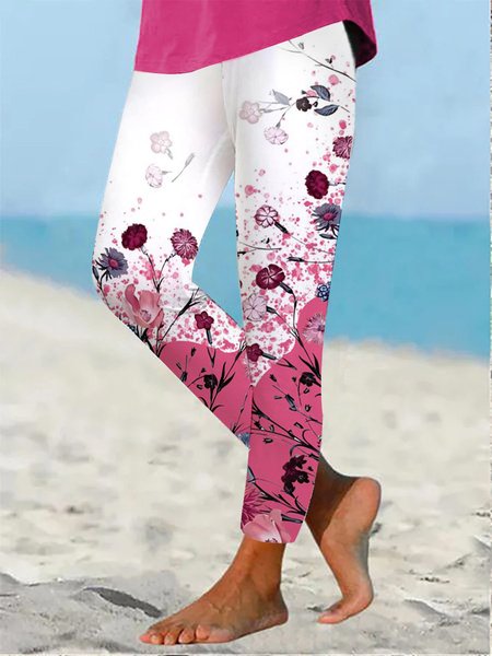 Contrast Floral Design Casual Leggings, Leggings, Lilicloth.com
