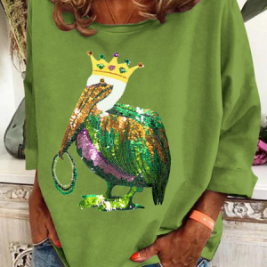 Mardi Gras Casual Crew Neck Animal Sweatshirt Printing, Tops, color:Green|size:4XL, catalog Noracora shop