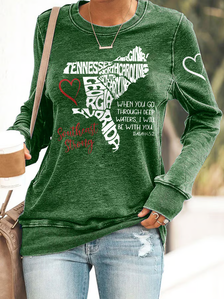 Retro Southeast Strong When You Go Through Deep Waters, I Will Be With You Isaiah 43:2 Tennessee Georgia, South Carolina, North Carolina, , Virginia, Florida Print Sweatshirt, Hoodies&Sweatshirts, Lilicloth.com