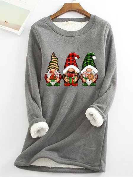 Christmas Gnomes Buffalo Plaid Casual Fluff Fleece Fabric Sweatshirt, Hoodies&Sweatshirts, Lilicloth.com