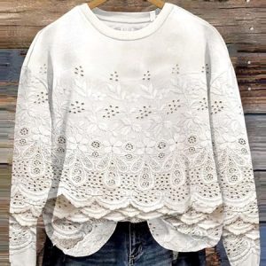 Retro floral lace round neck sweatshirt, Hoodies&Sweatshirts, Lilicloth.com