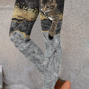 Women's Casual Cat Jersey All Season Long Leggings, JustFashionNow Leggings, color:Black|size:XXL,