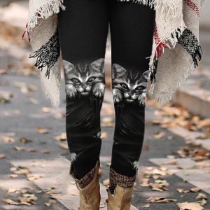 Women‘s Simple Regular Fit Black Cat Leggings, Leggings, Lilicloth.com